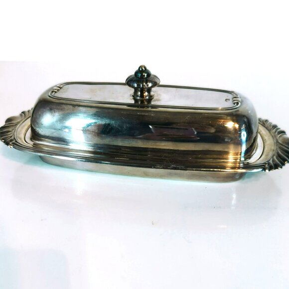 Vintage Oneida Silver-Plated Butter Dish With Ornate Lid Rectangular Shape - Picture 3 of 9